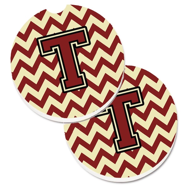 Carolines Treasures Letter T Chevron Maroon and Gold Cup Holder Car Coaster, PK2 CJ1061-TCARC - main